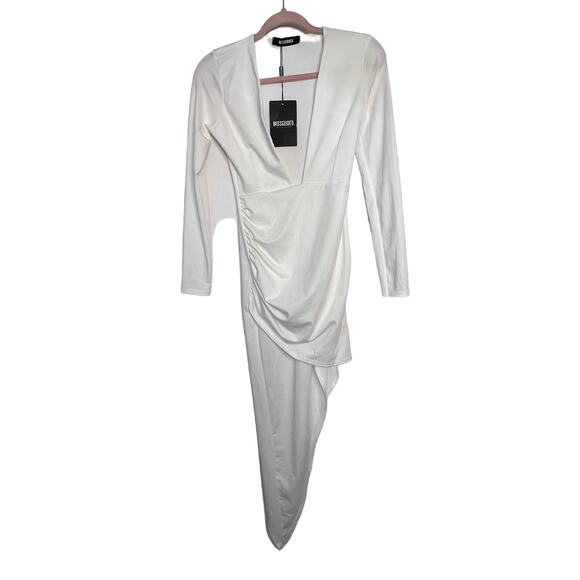 Missguided Dresses & Skirts - NWT Missguided Long Sleeve Asymmetrical Low Cut V Neck Bodycon White Dress 2